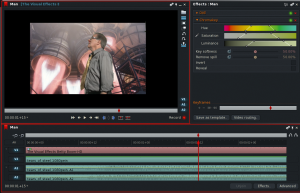 Abbildung 3: Der »Chromakey«-Filter entfernt den grünen Hintergrund aus dem Track V1.