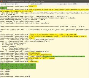 Abbildung 4: So geht's: Kernelmodul und Testsoftware in Raspbian erzeugen.