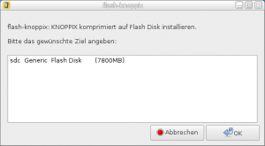 Abbildung 5: Das Tool »flash-knoppix« sucht nach USB-Sticks – ab 8 GByte großen Exemplaren haben User Aussicht auf ein bootbares System.