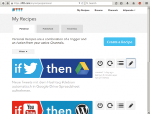 Abbildung 6: IFTTT zeigt eine Kurzinformation neben den Rezepten an, sodass Anwender auf einen Blick sehen, wann eine Aktion zuletzt gelaufen ist.