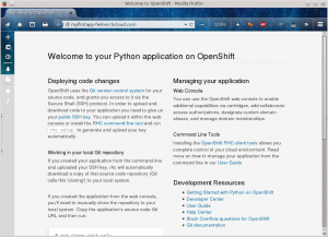 Abbildung 5: Pythons Willkommensgruß bei der ersten selbst gebauten Open-Shift-Applikation.
