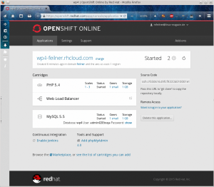 Abbildung 7: Ein neues WordPress-Blog ist verfügbar, zwei Gears laufen – so berichtet Open Shift.