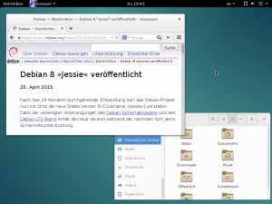 Abbildung 1: Debian 8 bietet neben Gnome 3.14 auch noch die Desktop-Umgebungen KDE 4.11, Xfce 4.10, Cinnamon 2.2, Mate 1.8 und LXDE an.