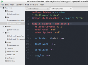 Abbildung 3: In der Tree-View links lässt sich die Struktur des automatisch erzeugten Pakets betrachten. Rechts zu sehen ist der Code, der sich um die Programmlogik kümmert.