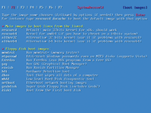 Abbildung 3: Systemrescue-CD bootet in der Standardkonfiguration ein Linux, aber auch Free DOS und Memtest86 gehören zu den Optionen.