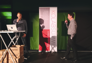 Abbildung 4: Auf dem Kolab Summit 2015 in Den Haag riefen Georg Greve, Thomas Brüderli und Aaron Seigo eine Crowdfunding-Kampagne für den Webmailer aus.