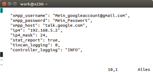 Abbildung 5: Ipop verlangt eine Konfigurationsdatei im Json-Format, die den Zugang zum XMPP-Server ermöglicht.