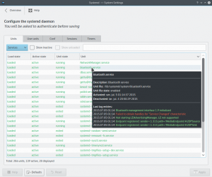 Fünf Tabs zieren die neue Version von Systemd-kcm. (Quelle: https://rthomsen6.wordpress.com)