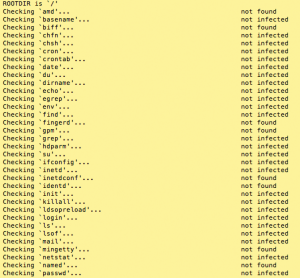 Abbildung 1: Chkrootkit unternimmt diverse Anstrengungen, um Rootkit-typische Anzeichen zu entdecken.