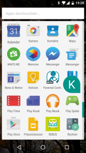 Abbildung 2: Der neue App-Drawer von Android 6.0 listet alle Apps in vier Spalten auf, die vier meistbenutzten stehen ganz oben.