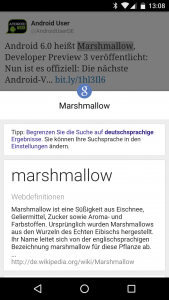 Abbildung 4: Now on Tap heißt auf Deutsch "Zum Suchen tippen". Die praktische Funktion ist ebenfalls neu in Android Marshmallow.