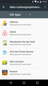 Abbildung 9: In der Grundeinstellung schickt Android 6.0 Marshmallow alle Apps außer den Google-Play-Diensten in einen Tiefschlaf.