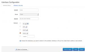 Abbildung 4: Das Interface meldet sich im &raquo;Client&laquo;-Modus beim Accesspoint mit der SSID &raquo;mars&laquo; an.