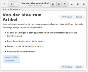 Abbildung 5: Gnomes Hilfebrowser Yelp zeigt auf Anhieb Docbook-Dokumente an, schwächelt aber bei der Dokumentation.