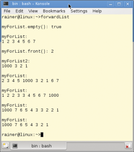 Abbildung 5: Die einfach verkettete Liste &raquo;std::forward_list&laquo; in Aktion.