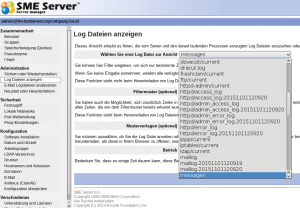 Abbildung 6: Der Koozali SME Server erlaubt über das Webinterface den Zugriff auf verschiedene Protokolldateien des Systems.