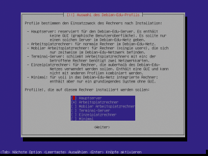 Abbildung 9: Debian Edu hieß vor einiger Zeit noch Skolelinux, es bringt neben umfangreicher Lernsoftware auch diverse Serverlösungen mit. Zwischen denen wählt der Admin bei der Installation aus.