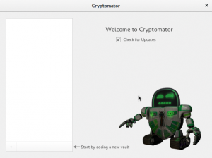 Abbildung 4: Das Maskottchen von Cryptomator erscheint beim Start der Software, eine Updatefunktion ist auch an Bord.
