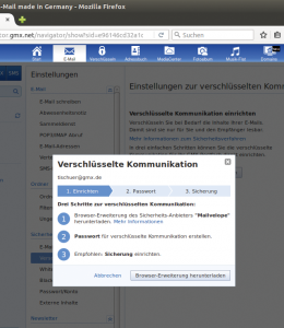 Abbildung 4: Bei GMX stößt der User in den Einstellungen diesen Assistenten an, der dann die Einrichtung von Mailvelope übernimmt.