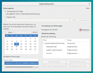 Abbildung 6: Warten zahlreiche Backups, dürfte dieses Fenster schnell unübersichtlich werden.