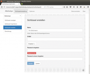 Abbildung 7: Das Thunderbird-Plugin Mailvelope, das offenbar mehrere Mailprovider empfehlen und supporten, errechnet auf Wunsch neue Schlüssel und kann vorhandene exportieren.