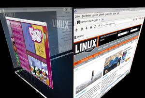 Abbildung 1: Mit Compiz gerät das Umschalten zwischen den virtuellen Desktops zum 3-D-Ereignis.