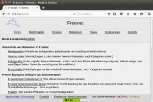 Abbildung 2: Die Weboberfläche des Freenet-Clients dient mit einer Linkliste als Einstiegspunkt in das Freenet-Netzwerk.