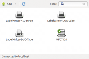Abbildung 1: Alle installierten Drucker im Printers-Dialog unter Ubuntu.