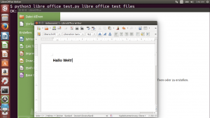 Abbildung 1: Ohne die »--headless«-Option erscheint im Writer der per Skript befohlene Satz "Hallo Welt!".