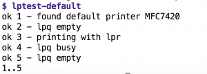 Abbildung 2: Die Testsuite findet den Default-Drucker, druckt ein Dokument und prüft dann die Warteschlange.