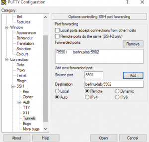 Abbildung 2: Tight-VNC über SSH-Tunnel mit Putty.