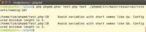 Abbildung 5: Der Entwickler muss PHPMD neben der zu untersuchenden Datei auch das Ausgabeformat und den gewünschten Regelsatz verraten. Im Bild prüft PHPMD die Variablennamen.