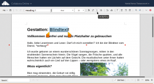 Abbildung 3: Die Textverarbeitung Writer bietet derzeit genau wie die anderen Module nur grundlegende Formatierungsoptionen. Markierter Text ist deutlich zu erkennen.