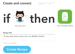 Abbildung 8: Jeder neue Github-Issue schaltet den Wemo-Schalter ein.
