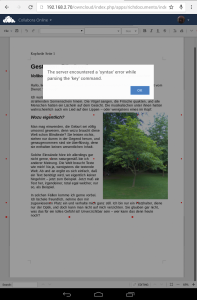 Abbildung 8: Das Editieren der Dokumente gelingt in Android nur im Chrome-Browser. Leider arbeitet auch dieser nicht immer fehlerfrei.