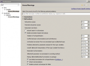 Abbildung 3: Nullpointer-Exceptions lassen sich im neuen Eclipse auf verschiedenen Wegen verhindern. Die Abbildung zeigt die Funktion in einem Windows-Client.