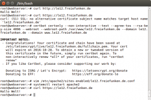 Abbildung 1: Certbot fordert ein Let's-Encrypt-Zertifikat mit Domain-Validierung über die Webroot-Challenge an.