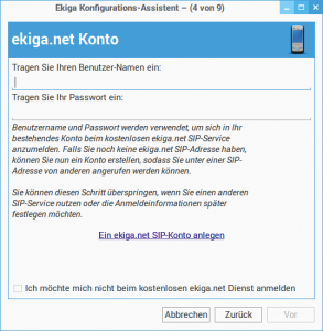 Abbildung 1: Bei Ekiga führt ein Assistent den User in einigen Schritten unkompliziert zu einem VoIP-Konto.
