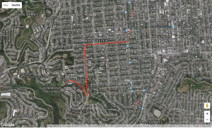 Abbildung 10: Morgendliche Fahrt zum Semmelholen in San Francisco, gezeichnet mit dem Google-Maps-API.