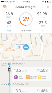 Abbildung 2: Die Automatic-App auf dem Handy gibt dem Schnellfahrer nur 29 von 100 Punkten in puncto Verbrauchseffizienz.