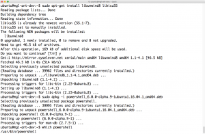 Abbildung 2: Nach der Installation von »libunwind8« und »libicu55« lässt sich die Powershell mit Hilfe des ».deb«-Pakets von Microsoft installieren.