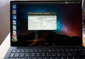 Abbildung 6: Gparted auf dem Dell-Ubuntu kommt mit der HiDPI-Auflösung überhaupt nicht klar.