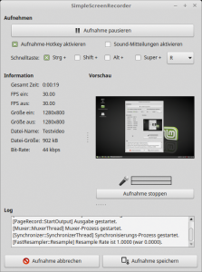 Abbildung 7: Simple Screen Recorder zeigt auch während der Aufnahme bei Bedarf viele Informationen an.