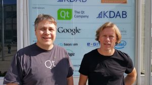 Tuukka Turunen (l.) und Lars Knoll sprachen auf der ersten Qtcon unter anderem über die Zukunft von Qt.