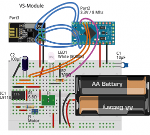 Abbildung 10: Das VS-Modul samt Breadboard, fertig aufgebaut.