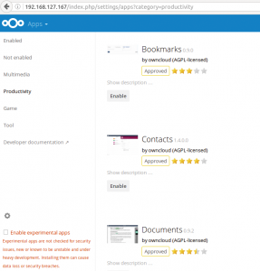 Abbildung 3: Nextcloud hat bereits nutzbare Apps an Bord, der Ubuntu Store ließ sich hingegen nicht aktivieren.