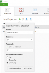 Abbildung 4: Neues TP-Projekt mit der ETS anlegen.