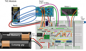Abbildung 9: Das TVC-Modul. Breadboards eignen sich für erste Tests. Funktioniert alles, kann der Tester die Bauteile verlöten.