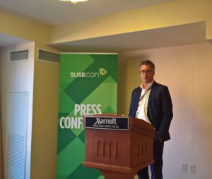 Suse-CEO Nils Brauckmann bei der Pressekonferenz zur Susecon 2016 in Washington.