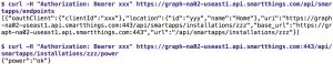 Abbildung 13: Curl auf der Kommandozeile greift über das Web-API auf den Stromausfall-Fühler zu.